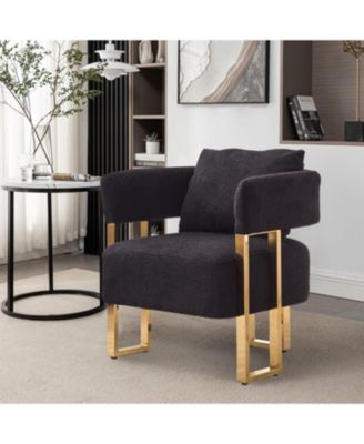 TS Modern Teddy Fleece Chair Gold Legs 2PCS Black