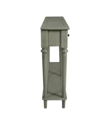 Entryway Table - Retro Console Table with 4 Drawers & Shelf (Grey Wash)