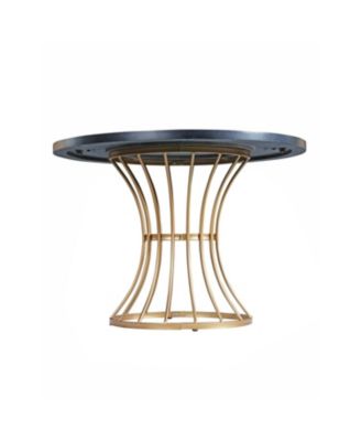 Black Oak 42" Round Dining Table - Wrought Iron Base