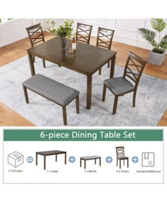 6-Piece Walnut Dining Set- Table, 4 Chairs & Bench