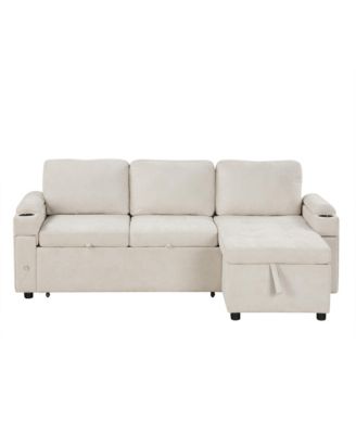 Streamdale 83.5" L-Shaped Sofa Bed with Storage, Cup Holders & USB