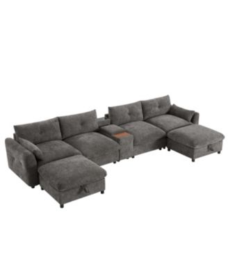 Modular Sectional Sofa w/ Ottoman, Console, USB Charger