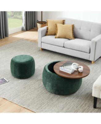 2-in-1 Round Ottoman End Table