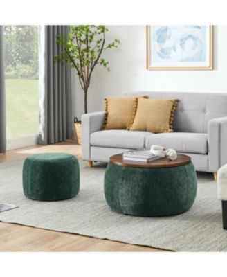 2-in-1 Round Ottoman End Table