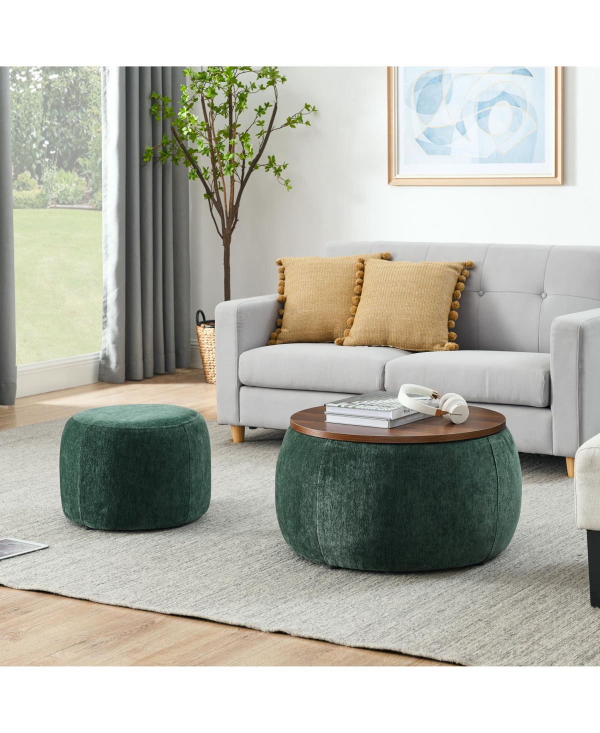 Streamdale Furniture 2-in-1 Round Ottoman End Table