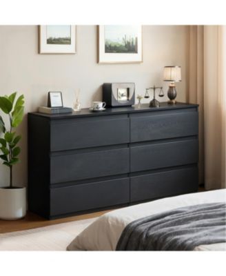 6 Drawer Black Dresser - Modern Bedroom Storage Cabinet