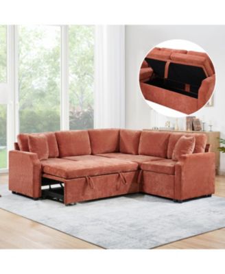 Sectional Sofa Bed L-Shape Orange Sleeper with Hidden Storage