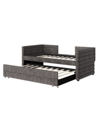 Twin Upholstered Daybed with Trundle & 3 Drawers, Chenille