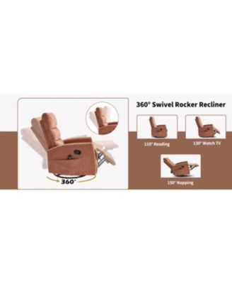 Heat Massage Rocker Recliner Chair, Swivel Fabric
