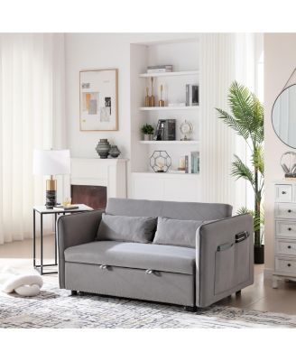 Streamdale 55" Velvet Futon Sofa Bed with Pillows & Side Pockets