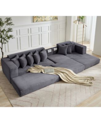 Oversize Cloud Couch, L-Shape Sleeper Sofa, 8 Pillows, Corduroy, Dark Gray (Right Facing
