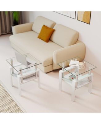 2 Modern Glass Tea/Coffee Tables - Transparent/White