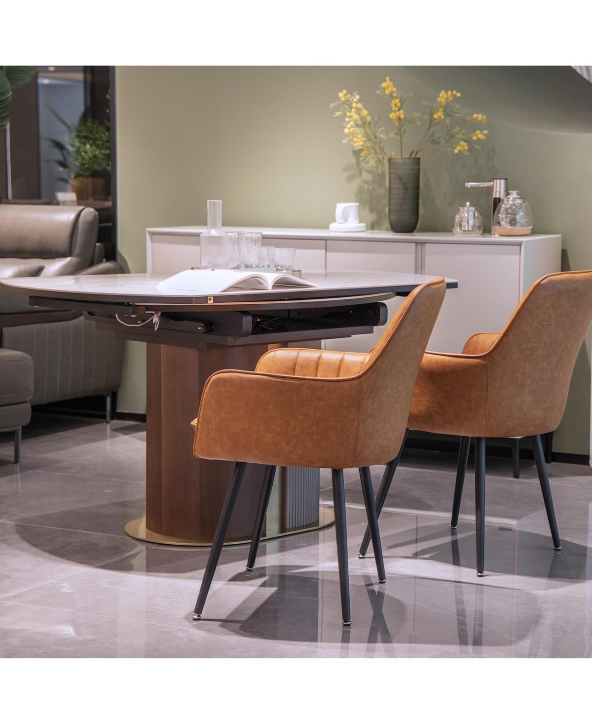 Streamdale Furniture Faux Leather Dining Chairs (Set of 2) - Whisky Brown