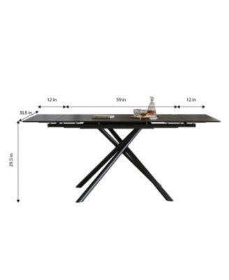 Streamdale Retractable Sintered Stone Dining Table, Black Steel Legs, 83 Inch (Black)
