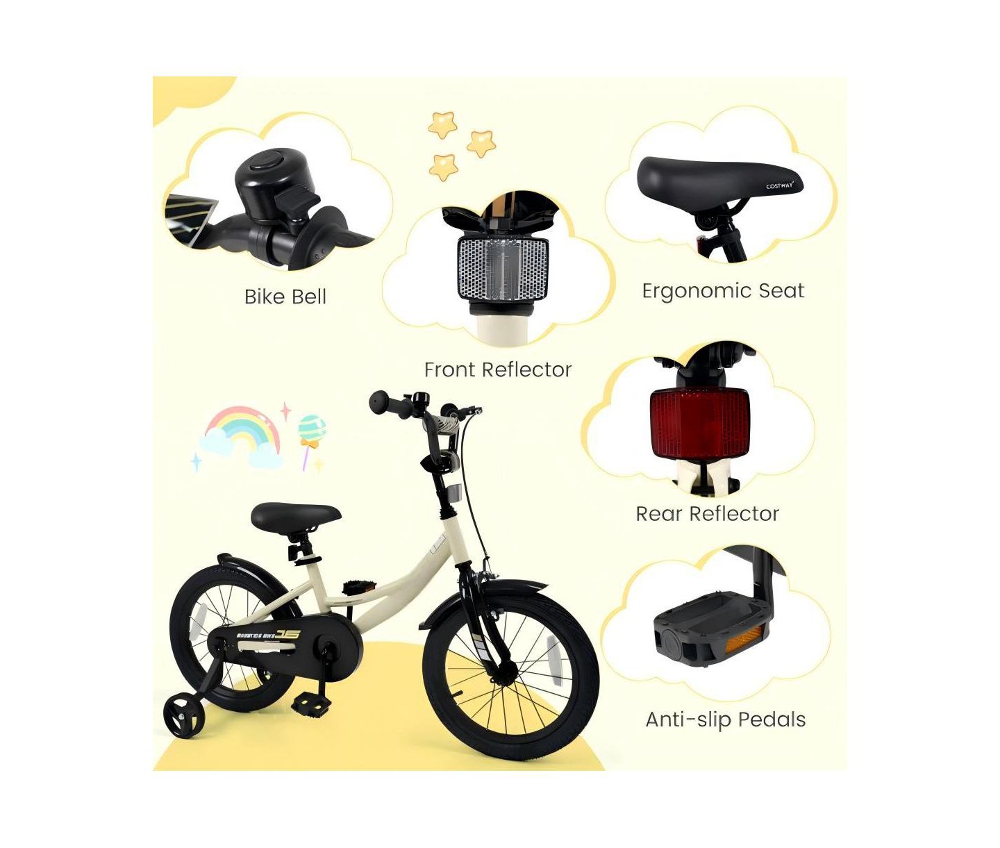 Детская игрушка HONGGE 16-Inch Kids Training Bike with Adjustable Seat, Dual Brake & Training Wheels, Ages 4+, цвет: Бежевый / Хаки — фото 10