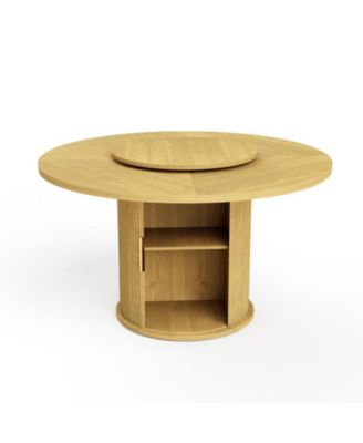 CASAINC 55″ Round Dining Table with Rotating Tray and Storage Shelves only table）