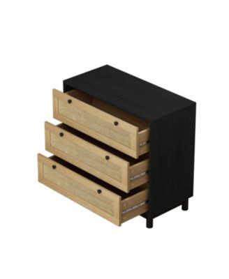 Black 3-Drawer Woven Storage Cabinet (Set of 2
