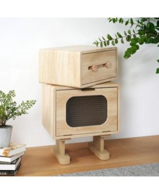 Robot Side Table with Rotating Top & Storage