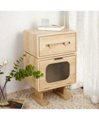 Robot Side Table with Rotating Top & Storage