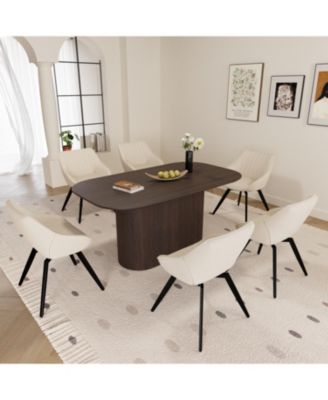 63" Brown Dining Table with 6 Black Metal Leg Chairs