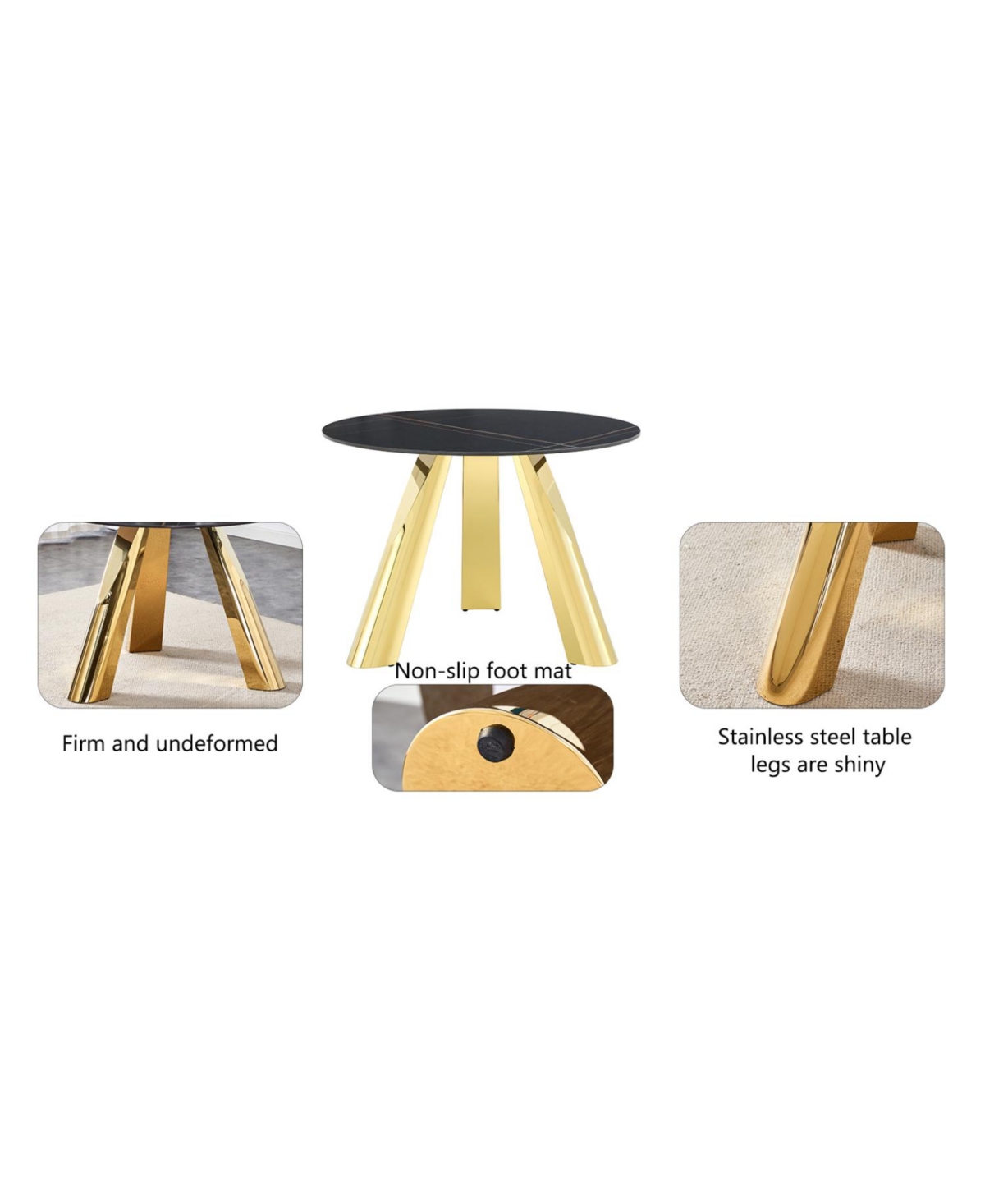 Streamdale Furniture 42" Round Sintered Stone Table & 6 White/Gold Chairs