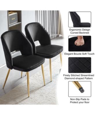 Black Velvet Dining Chairs, Metal Legs, Set of 2