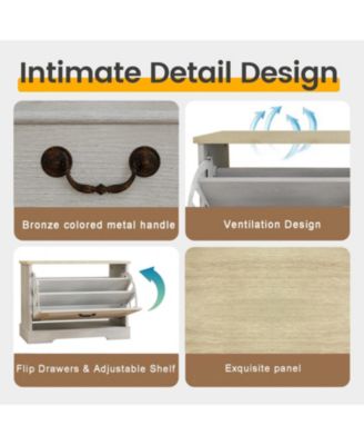 Streamdale Shoe Storage Bench - Flip Drawer & Adjustable Shelf - Antique White