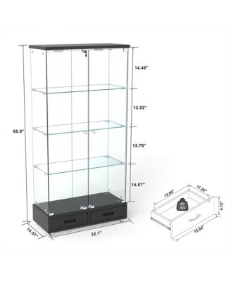 Black Glass Display Cabinet w/ Drawers & LED Lights