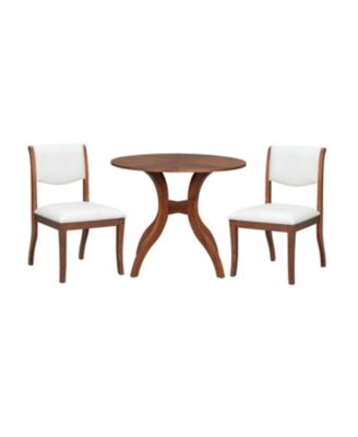 Walnut Round Dining Set- 39.4" Table + 2 Chairs, Solid Wood