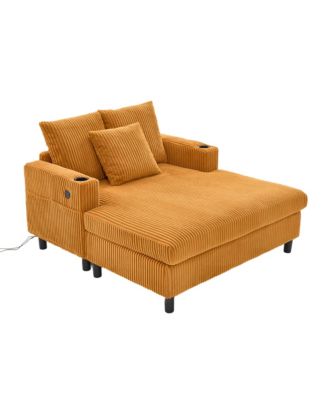 Streamdale Corduroy Oversized Recliner Sofa w/ USB, LED, Cup Holder