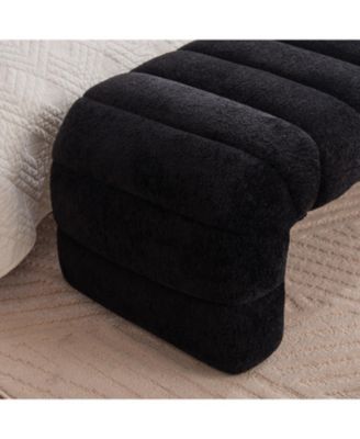 Modern Upholstered Bed Bench, Channel Tufted, Chenille, Black