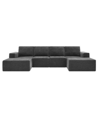Modular U-Shaped Chenille Sectional Sofa with Ottomans
