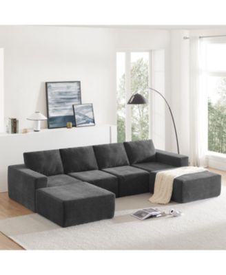 Modular U-Shaped Chenille Sectional Sofa with Ottomans