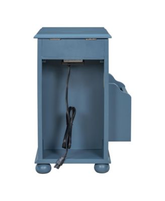 Vintage Flip Top End Table with USB & Drawer