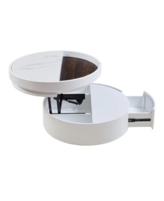 Streamdale White Round Lift Coffee Table, Marble/Wood Top, 29.5"