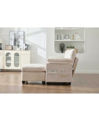  L-Shape Corduroy Sofa- 4-Seater, USB, Storage, Console & Ottoman
