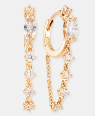 Cubic Zirconia Linear Charm Huggie Hoop Earrings