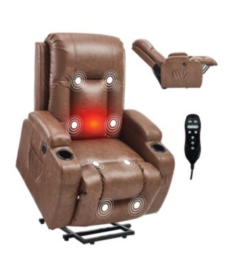 Brown Power Lift Recliner Massage Chair with Heat & USB