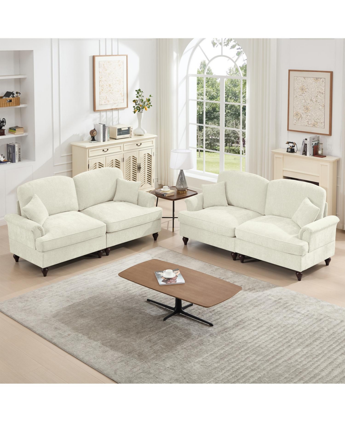 Streamdale Furniture Modular Sofa Set, Flared Arms, Removable Skirts, Beige White