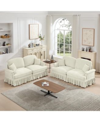 Modular Sofa Set, Flared Arms, Removable Skirts, Beige White
