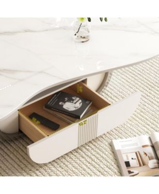Butterfly Coffee Table - Sintered Stone Top, Storage & Drawer