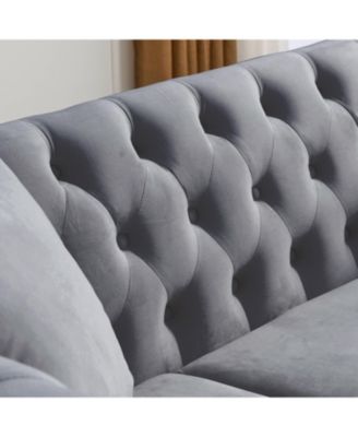 Streamdale 80" Grey Velvet Chesterfield Sofa, Tufted 3 Seater Couch