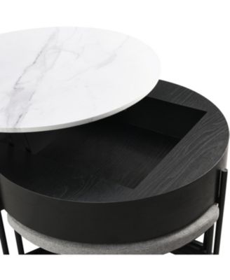 Round Lift-Top Coffee Table with Storage & 3 Ottoman