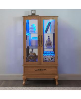 Lighted Glass Curio Cabinet - Light Oak