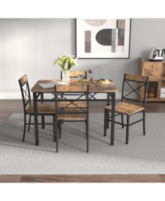 Rustic Brown Dining Table Set for 4