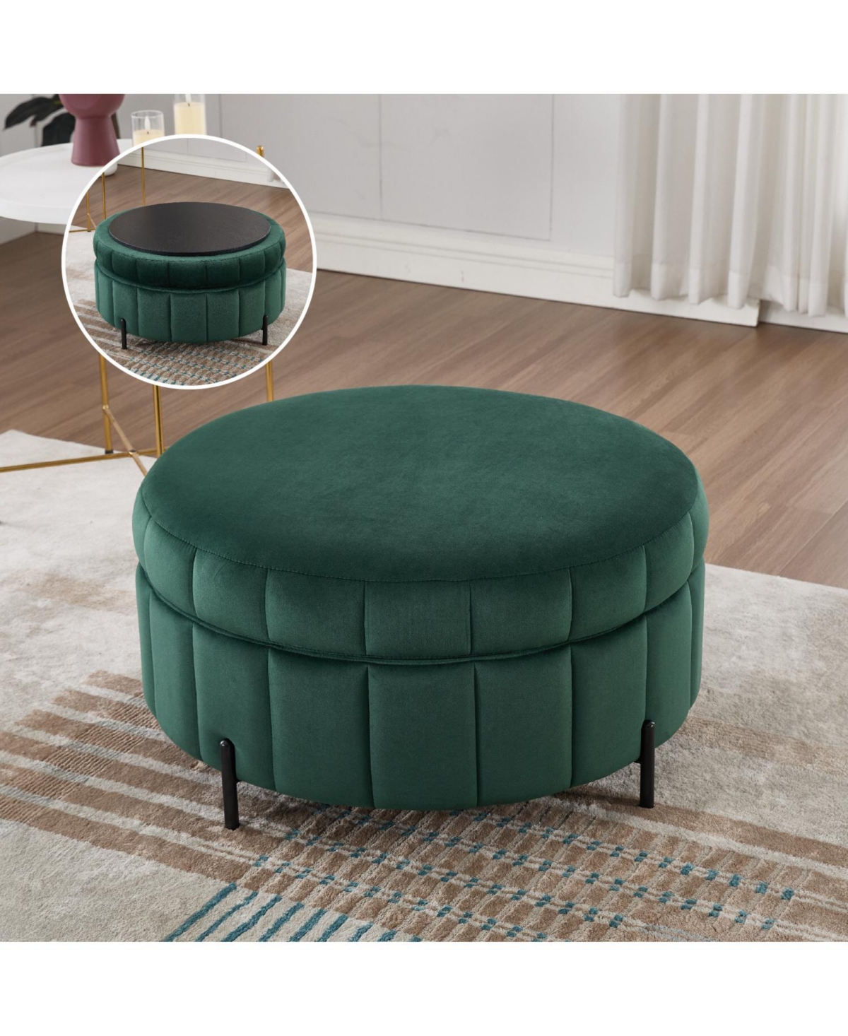 Streamdale Furniture 31.5" Green Velvet Storage Ottoman with Reversible Lid