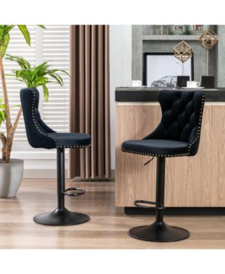 Streamdale Velvet Swivel Barstools, Adjustable Height, Chrome Base  Set of 2