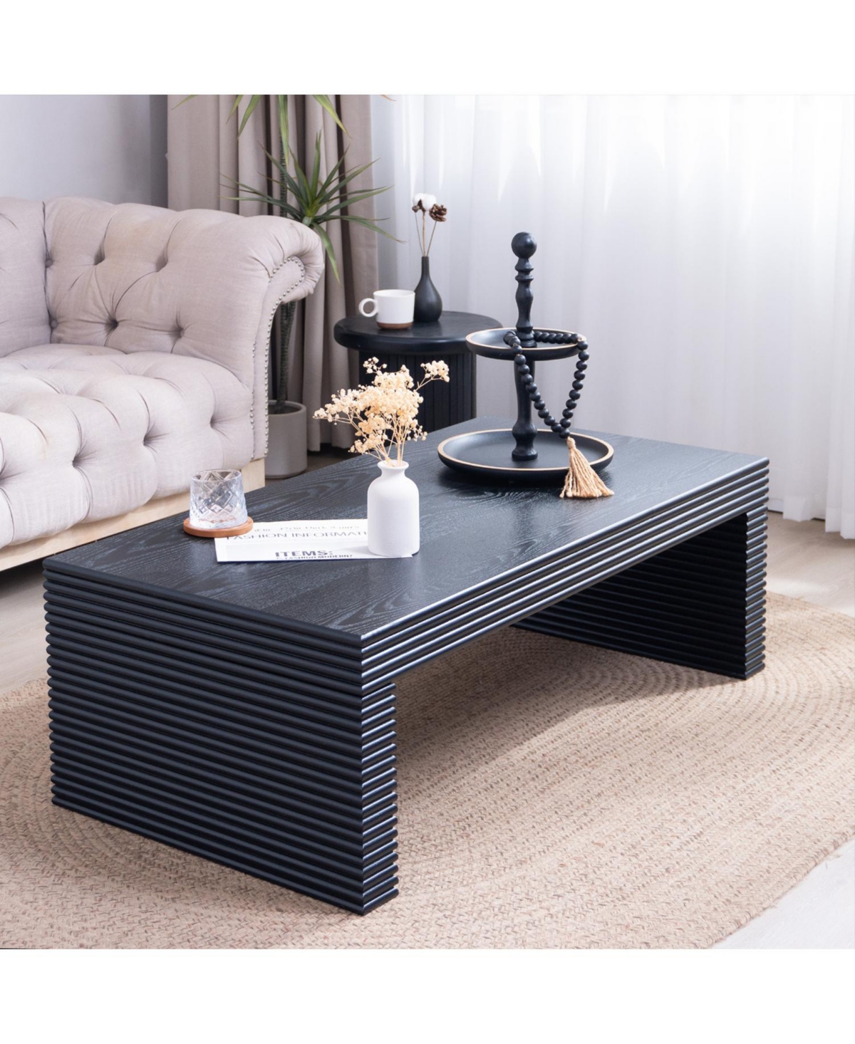 Streamdale Furniture Modern Black Ribbed Coffee Table