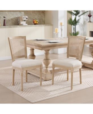 French Country Dining Chairs, Rattan Back, Beige (Set of 2