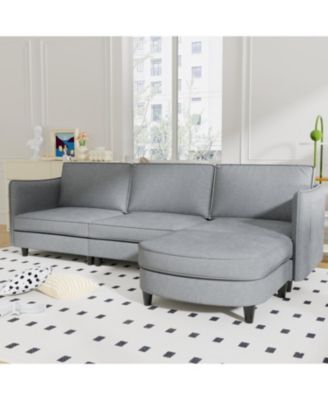 Streamdale 107.8" 3 Seater L-Shaped Sofa Couch with Ottoman & Pockets